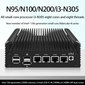 Mini PC tường lửa Intel thế hệ 12 Alder Lake i3 N305, 8 lõi N200/N100, không quạt, Router Proxmox, DDR5 4800MHz, 4 cổng i226-V 2.5G 1