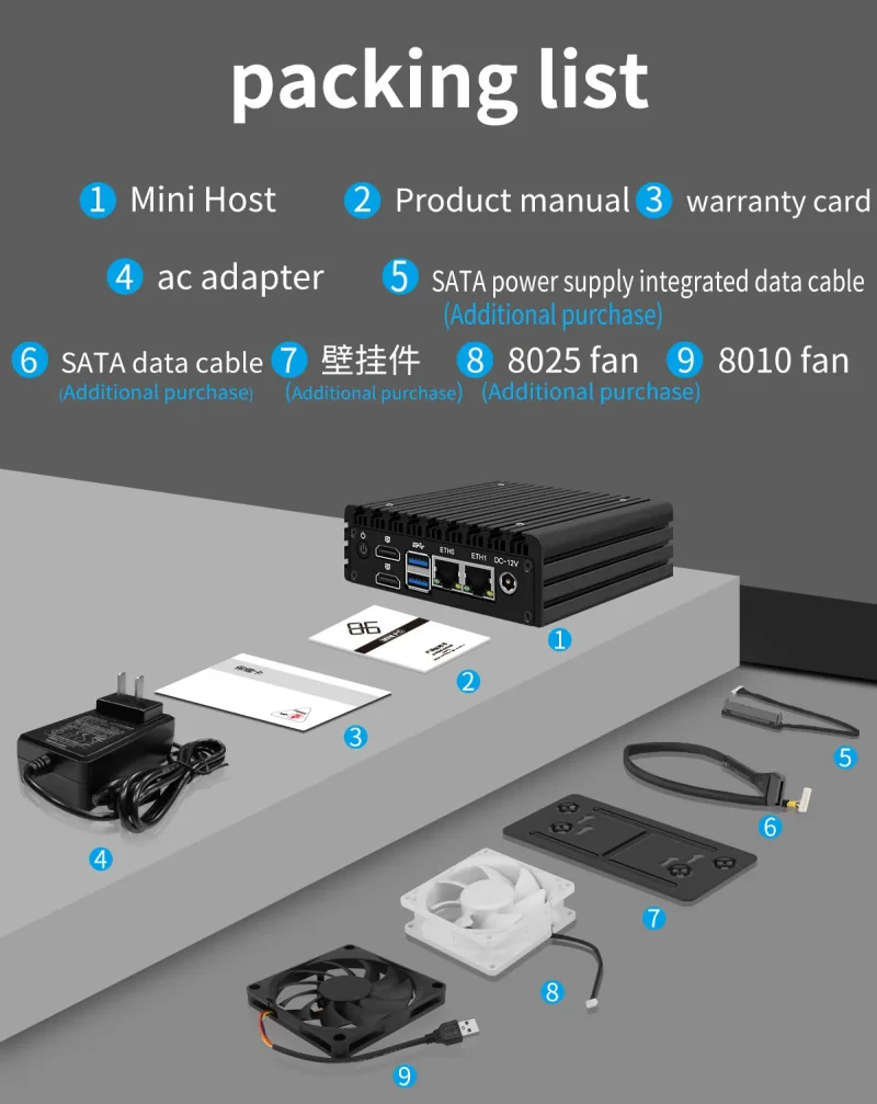 Mini PC không quạt X86 P5 Firewall Router, Intel N305 thế hệ 12, DDR5 4800MHz, 2 cổng LAN i226-V 2.5G, HDMI 2.1, Proxmox Server 6