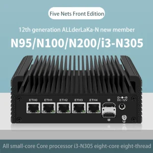 Mini PC N100 Intel 5 Wangfengshang, 2.5G, 2 khe M.2, 2 cổng SATA, 2 cổng HDMI/DP, nhiều cổng mạng 1