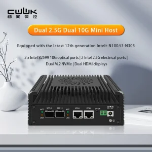 Mini PC tường lửa thế hệ 12 mới, Intel i3 N305/N100, Router mềm, 2 cổng 10G SFP+, 2 cổng i226-V 2.5G, NVMe, 2 khe DDR5, Máy chủ NAS 1