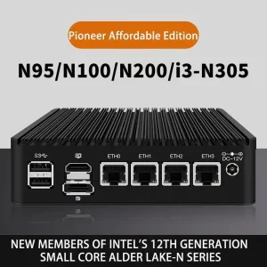 Mini PC công nghiệp không quạt CWWK thế hệ 12, Tường lửa Router Intel i3 N305/N200/N100, 4 cổng i226-V 2.5G 1