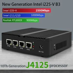 Máy tính mini CWWK J4125 – Router Nano không quạt 2.5G với 4 cổng Intel I225-V B3 2.5GbE, hỗ trợ pfSense và tường lửa 1